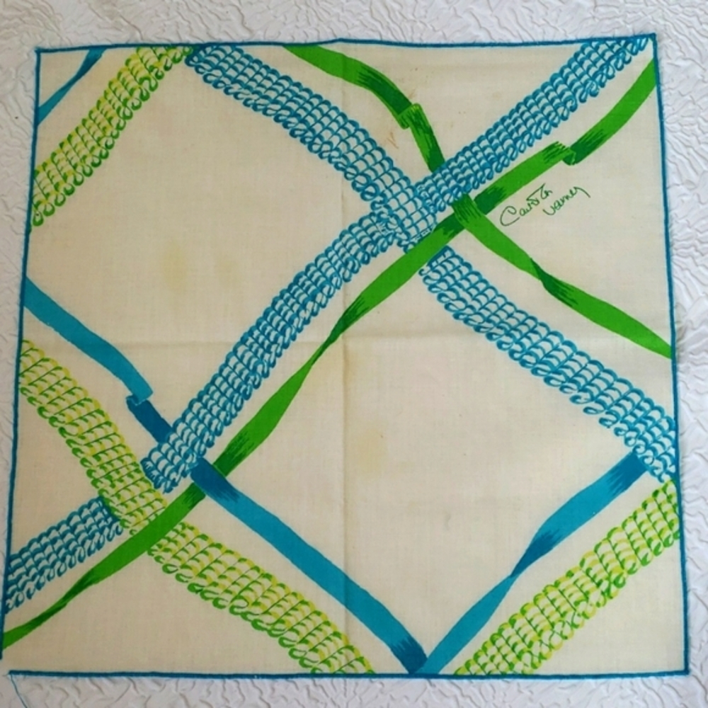 Carleton Varney Designer Vintage Napkins "Set Of 12" White Turquoise Green Sq… - Picture 13 of 16